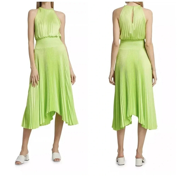 Joie Haltertop Pleated Midi Dress in Limeade Size Large NWT - Picture 1 of 7